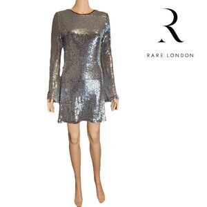 Rare London Silver Drawstring Sequin Mini Dress NWOT Size 4